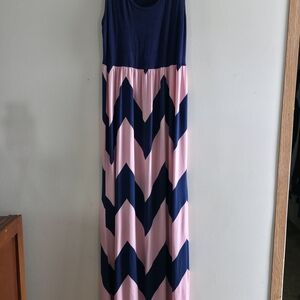 Navy and Pink Chevron Maxi Dress Loila